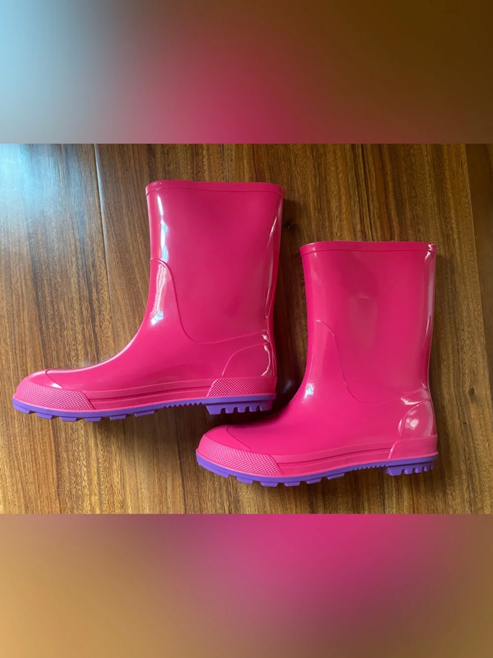 Wonder Nation Girls Little Kid size 2-3 Pink and Purple Rubber Rain Boots